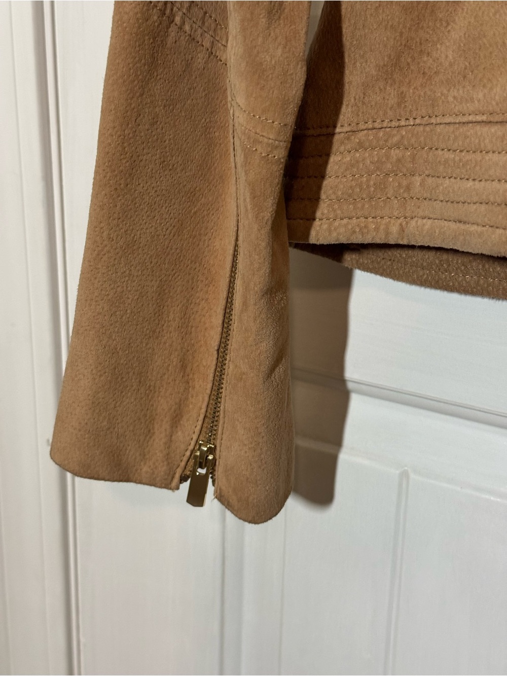 New York & Company Suede Moto Jacket in Tan - Picture 7 of 9